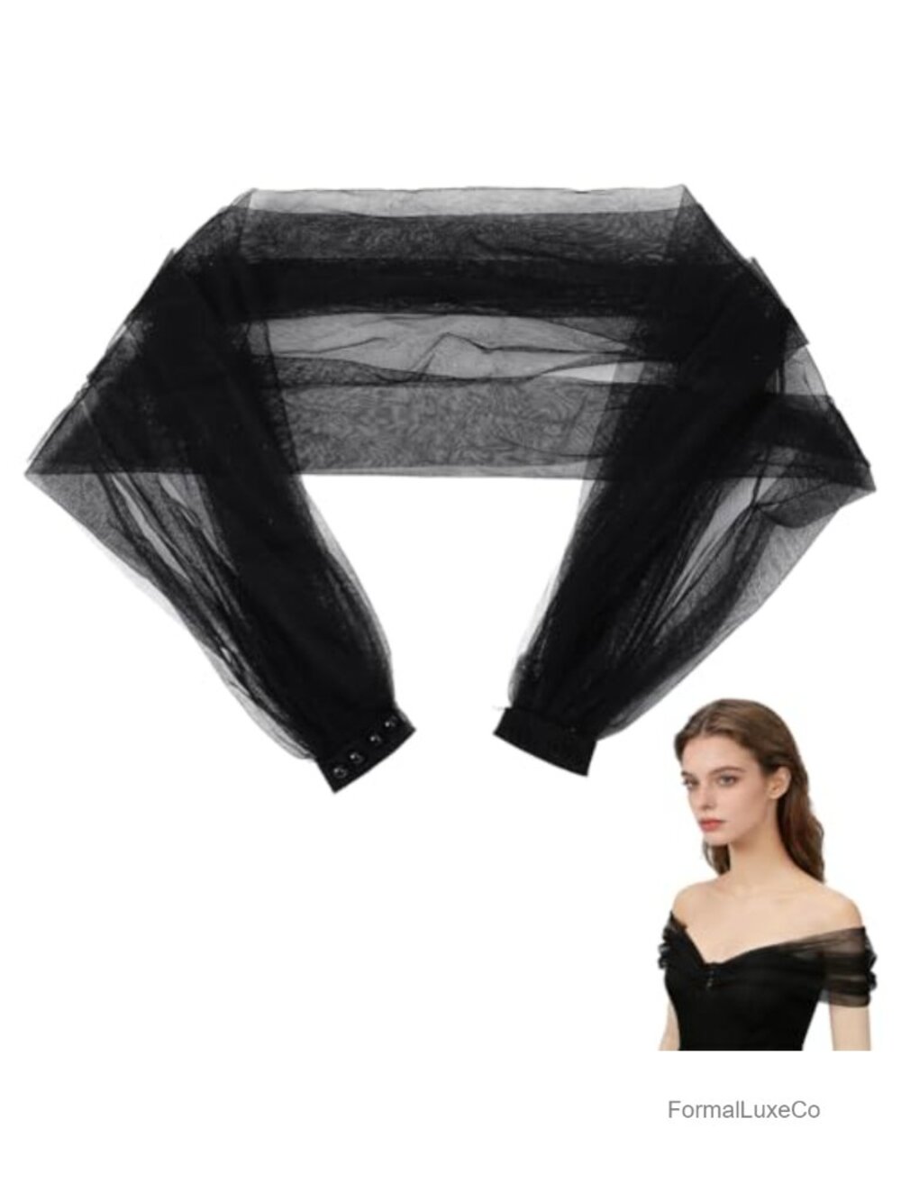 Detachable Tulle Sleeves Sheer Shawl Button Closure Wedding Bridal Accessory